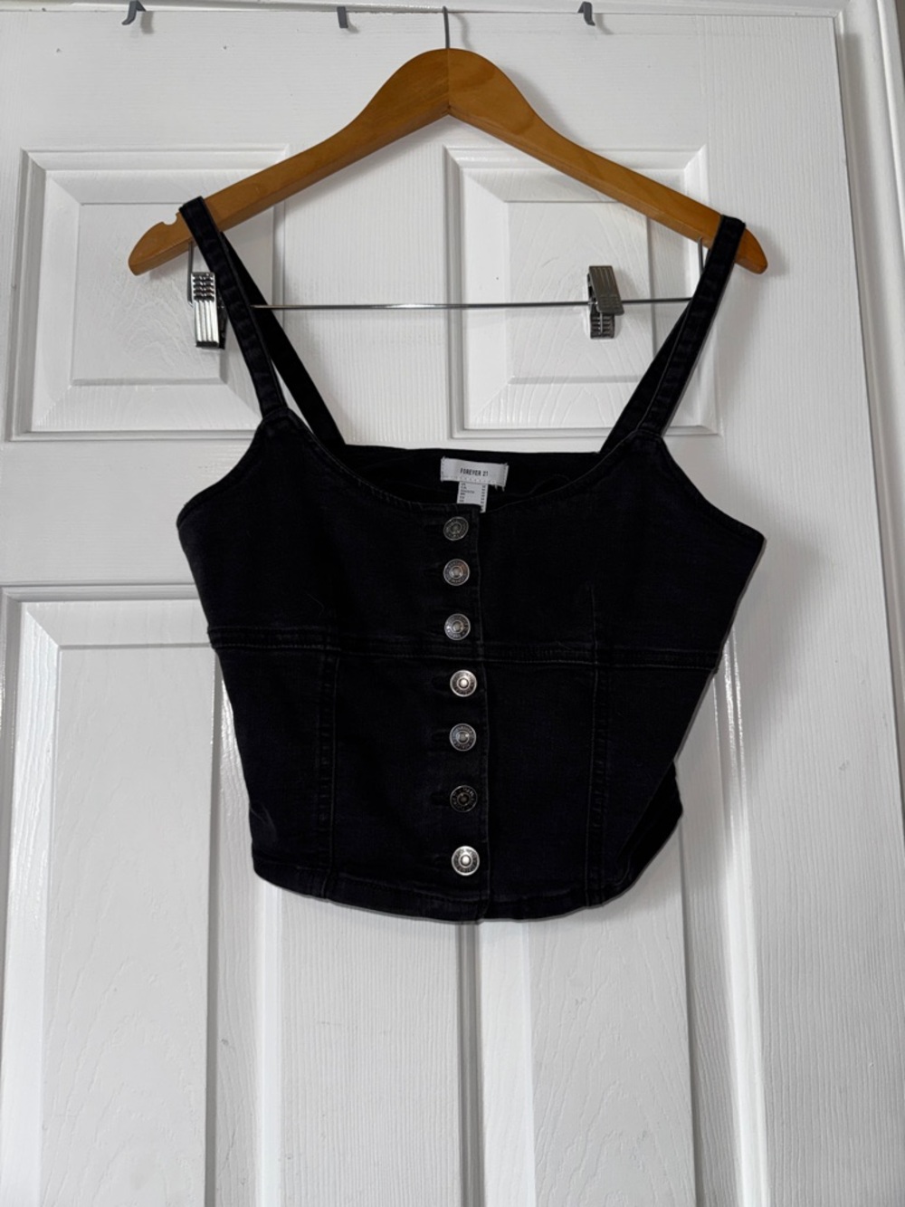 Forever 21 Women’s Medium Black Denim Button-Front Cropped Vest Cami Top